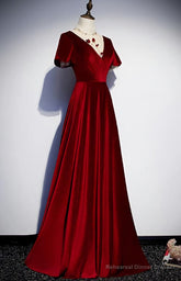 Dark Red Velvet  Long Prom Dress, Charming Formal Gown
